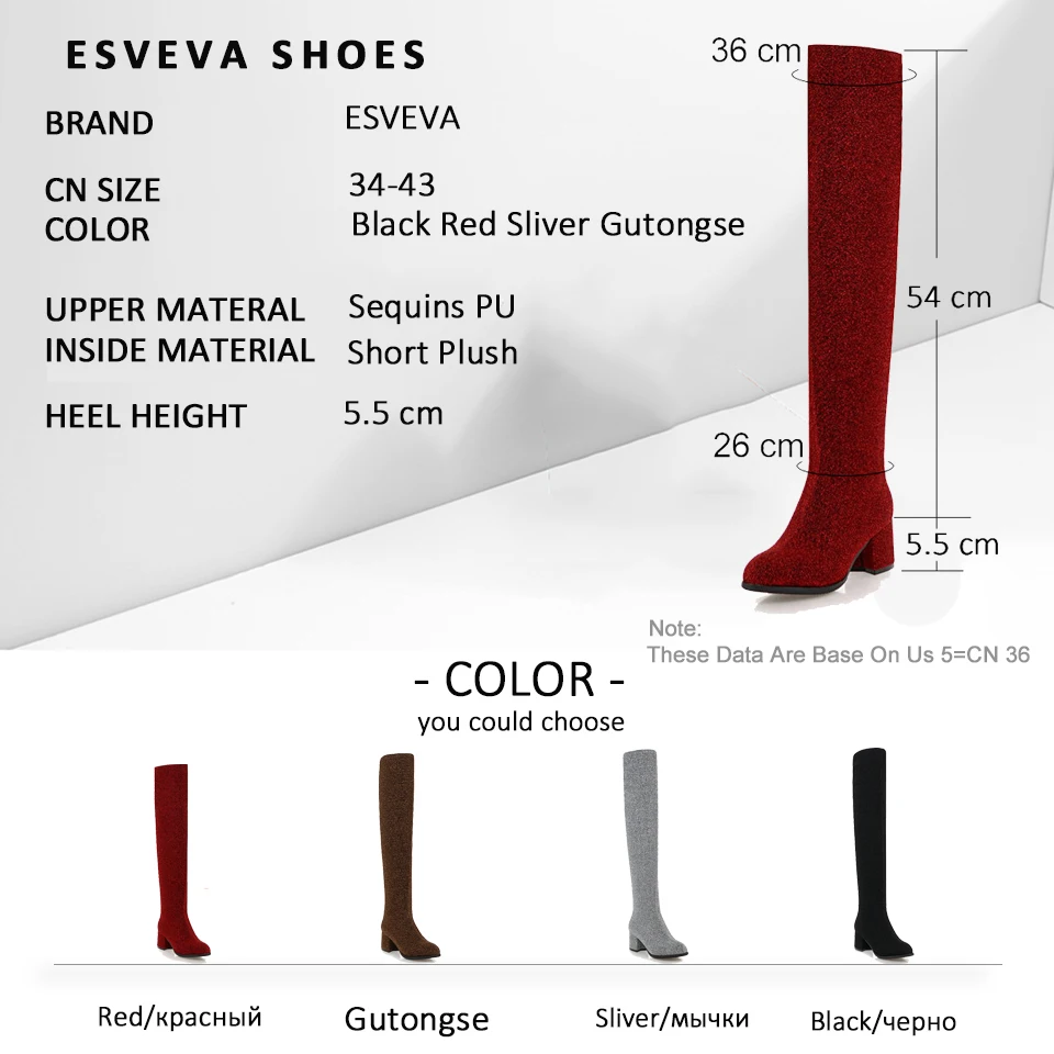 ESVEVA 2019 Women Boots Over The Knee Boots Winter Shoes Slip on Square High Heels Short Plush Autumn Shoes Woman Size 34-43
ESVEVA 2019 Women Boots Over The Knee Boots Winter Shoes Slip on Square High Heels Short Plush Autumn Shoes Woman Size 34-43