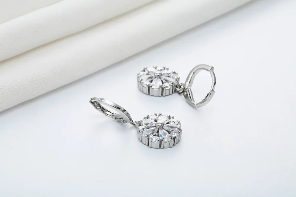White Water Drop Earring Zircon Crystal Flower Earrings Jewelry For Women Wedding Piercing Bijoux Femme | Украшения и аксессуары