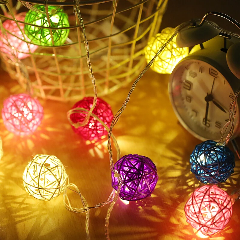20 LEDs Rattan Ball String Lights AC & Battery Fairy Decoration Holiday Garland Led Christmas Globe outdoor Lighting | Лампы и