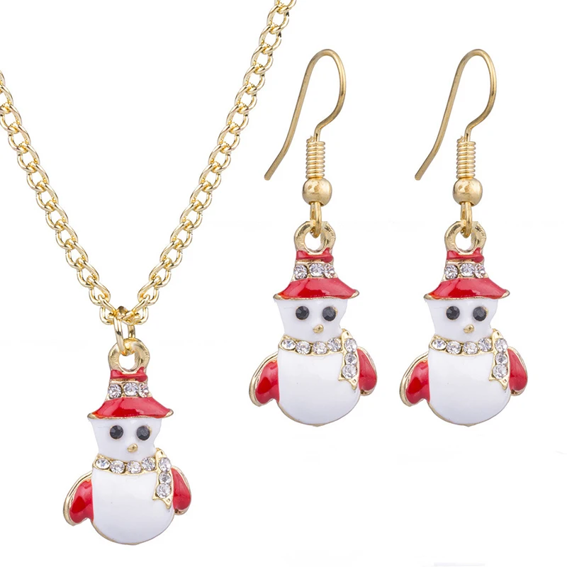 Рождественский комплект ювелирных изделий ожерелье со снеговиком и подвеской в