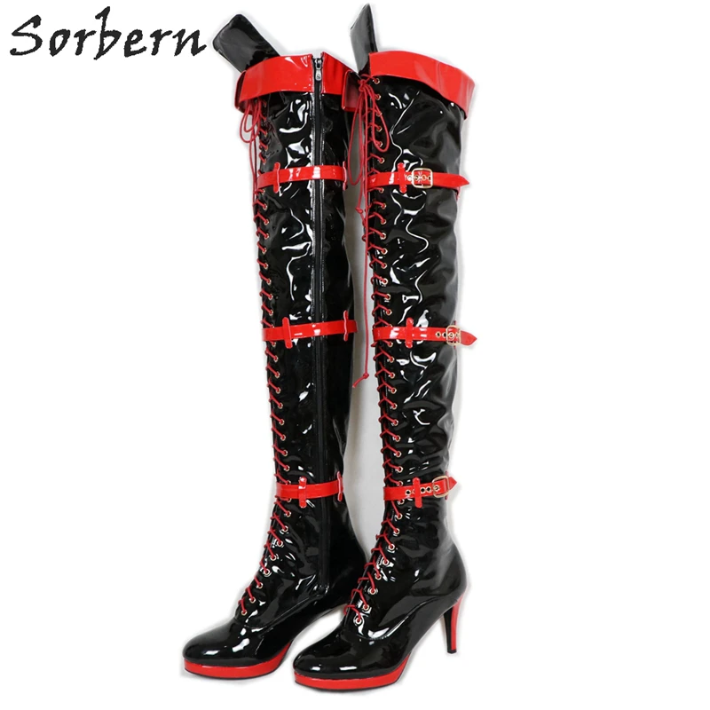 Sorbern Unisex Thigh High Boots Platform Shoes Crossdresser Black Red Platforms Lace Up Boots Custom Boots For Thick Legs
Sorbern Unisex Thigh High Boots Platform Shoes Crossdresser Black Red Platforms Lace Up Boots Custom Boots For Thick Legs