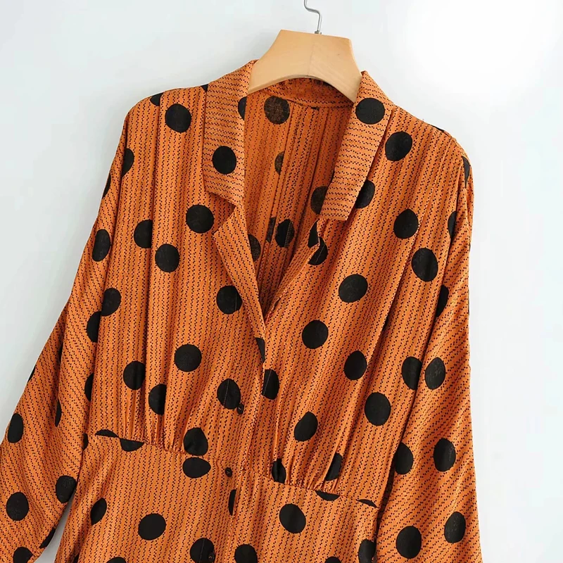 2019 New Arrival Women Polka Dots dress V-neck Long Sleeve Spring Female Dresses High Waist Fashion Vestidos | Женская одежда