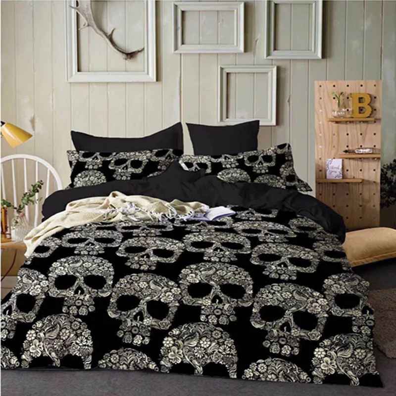 Bedding Set black skull Print Luxury Duvet Cover Double Bed Linens pillowcase Queen King Adult Bedclothes
Bedding Set black skull Print Luxury Duvet Cover Double Bed Linens pillowcase Queen King Adult Bedclothes