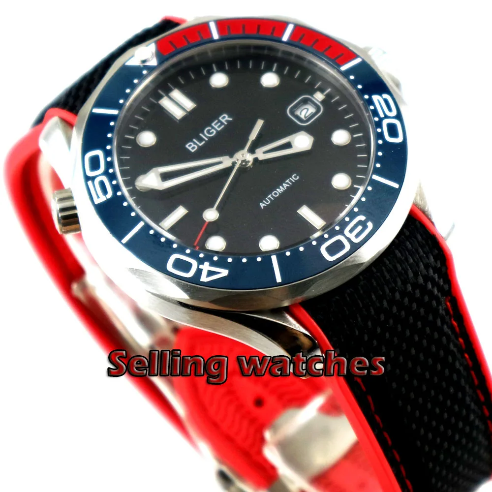 41mm bliger black dial Rubber strap ceramic bezel sapphire glass date Mechanical automatic mens watch
41mm bliger black dial Rubber strap ceramic bezel sapphire glass date Mechanical automatic mens watch