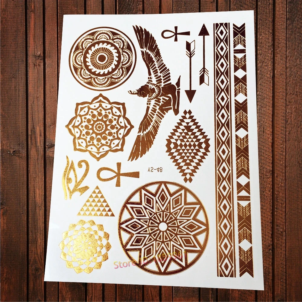 1PC Hot Indian Eagle Gold Metallic Tattoo Wing Eye Of God Sun Flower Arrows Jewelry Designs Temporary Henna Tattoo Women AYS-48
1PC Hot Indian Eagle Gold Metallic Tattoo Wing Eye Of God Sun Flower Arrows Jewelry Designs Temporary Henna Tattoo Women AYS-48