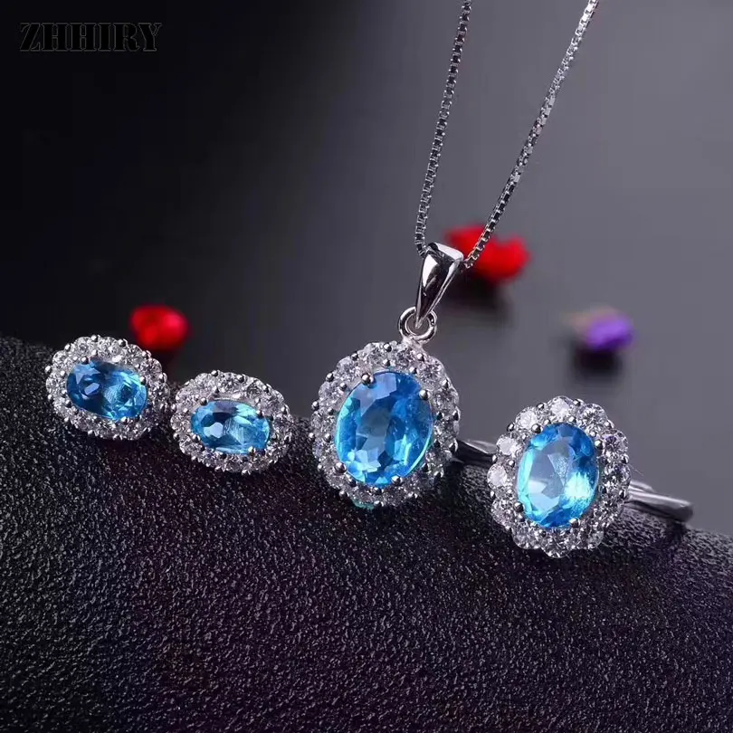 ZHHIRY Real Natural Blue Topaz Jewelry 925 Sterling Silver Sets Ring Necklace Pendant Earrings For Women Gemstone Fine Jewelry
ZHHIRY Real Natural Blue Topaz Jewelry 925 Sterling Silver Sets Ring Necklace Pendant Earrings For Women Gemstone Fine Jewelry