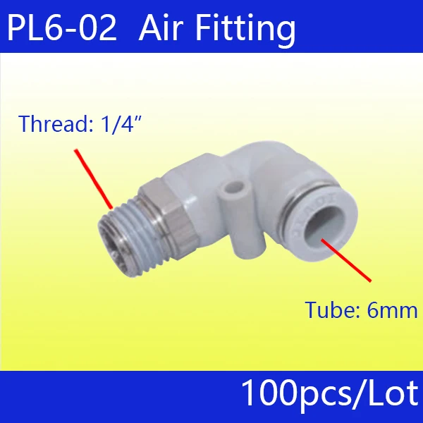 Free shipping 100Pcs 1/4" Male Thread to 6mm Elbow Pneumatic Connector Fittings PL6-02_white
Free shipping 100Pcs 1/4" Male Thread to 6mm Elbow Pneumatic Connector Fittings PL6-02_white