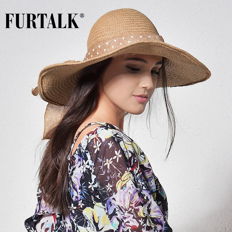 FURTALK Летние Соломенные Шляпы для Женщин Мода Дизайн Женщины Beach Sun Hat с Складной