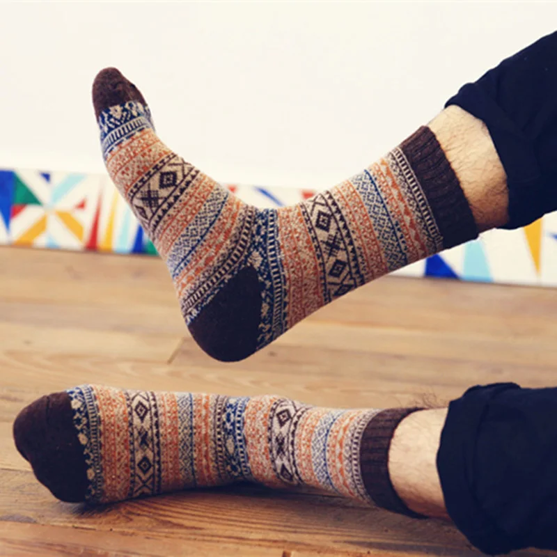 Новинка корейский стиль мужские зимние теплые толстые шерстяные носки в клетку