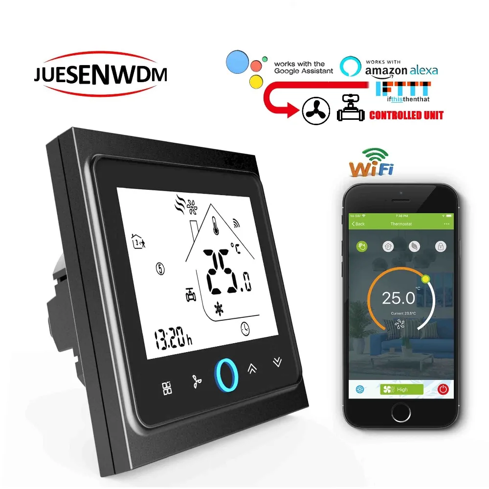 TUYA 95-240VAC 24v 2 трубы WI-FI Raumthermostat переключатель в течение 3 Скорость фанкойл юнит
TUYA 95-240VAC 24v 2 трубы WI-FI Raumthermostat переключатель в течение 3 Скорость фанкойл юнит