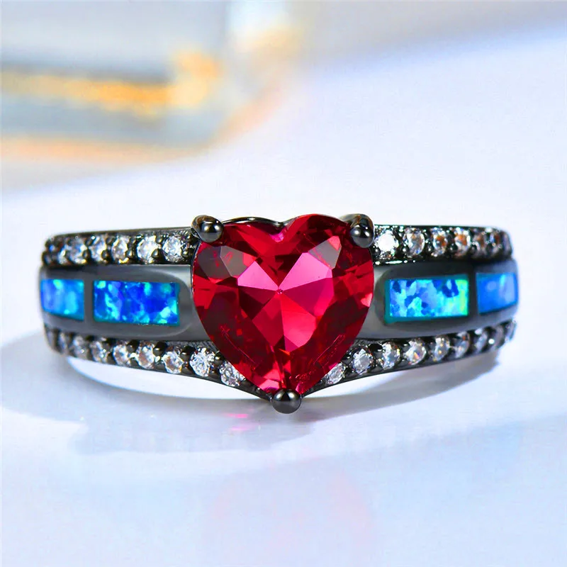 Кольцо женское с голубым огненным опалом в стиле бохо зеленое кольцо сердцем