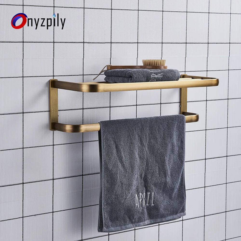 Onyzpily Античная латунная стойка для банных полотенец Настенный Держатель двойной