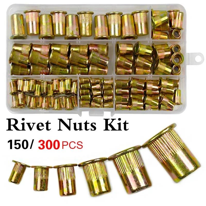 150PCS M3 M4 M6 M8 M10 Carbon steel Rivet Nuts Flat Head Rivet Nuts Set Nuts Insert Riveting Set
150PCS M3 M4 M6 M8 M10 Carbon steel Rivet Nuts Flat Head Rivet Nuts Set Nuts Insert Riveting Set