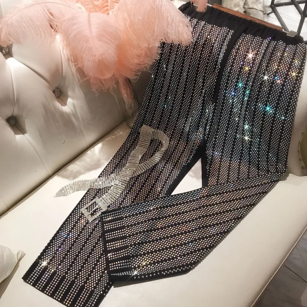 Фото Голограмма Брюки Блестящий сверкающий Bling блёстки блеск ослабленные Высокая