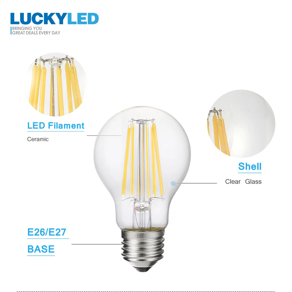 Счастливая светодиодный лампы E27 2W 4W 6W 8W A60 Ретро Светодиодная лампа накаливания