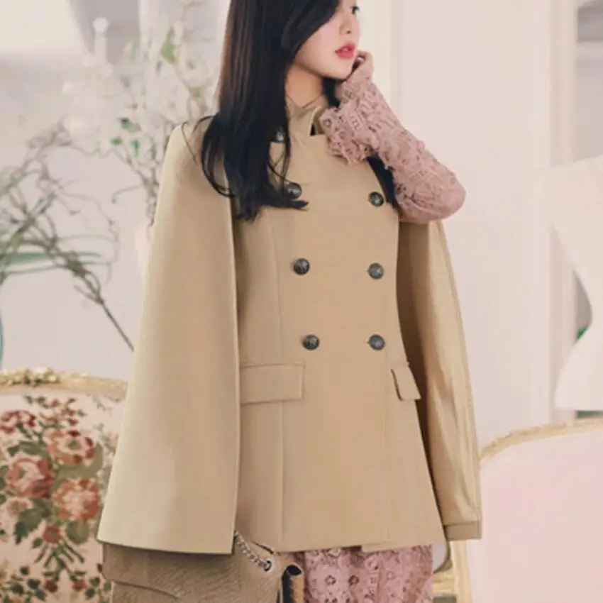 New temperament double breasted Fashion Cloak Cape Blazer Women stand collar Coat office lady Casual Blazers
New temperament double breasted Fashion Cloak Cape Blazer Women stand collar Coat office lady Casual Blazers