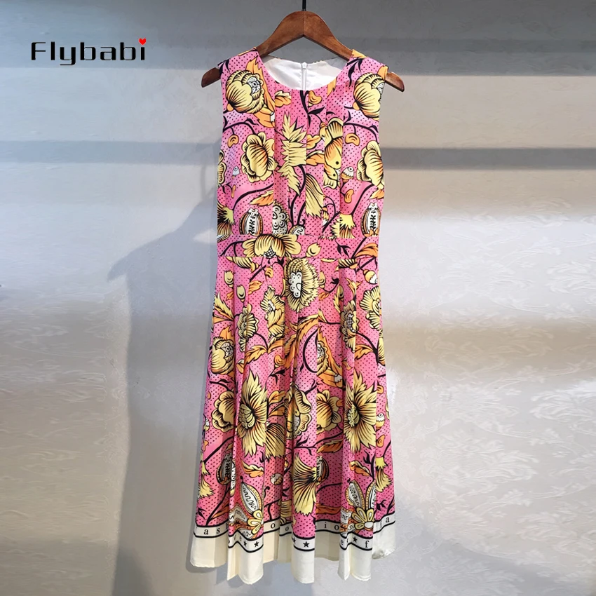 s to xxl High quality Flowers print tank Sleeveless O-Neck Knee-Length Pleated dress 2019 summer new arrival ladies dress pink
s to xxl High quality Flowers print tank Sleeveless O-Neck Knee-Length Pleated dress 2019 summer new arrival ladies dress pink