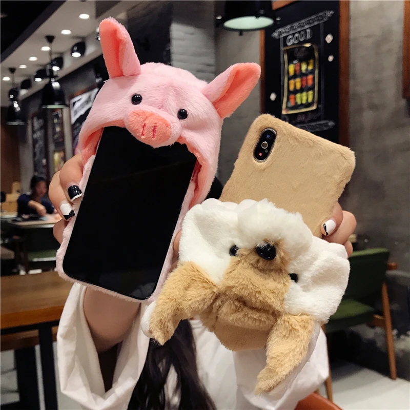 Чехол с мультяшной шапкой для iPhone 11 Pro Max XR XS MAX 6s пушистый чехол кроликом 8 7 Plus