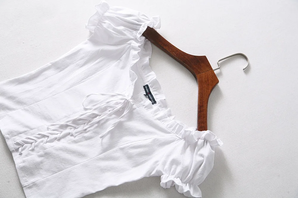 Блузка женская с оборками элегантная белая винтажная рубашка повседневный