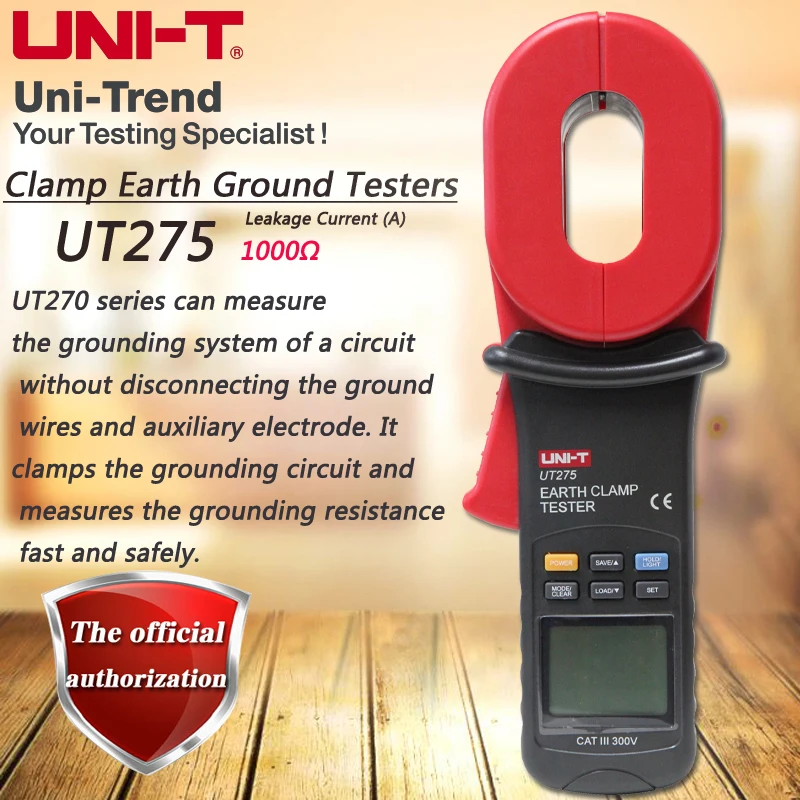 

UNI-T UT275 Clamp Grounding Resistance Tester, Leakage Current Test Data Storage Resistance Limits Alarm LCD Backlight