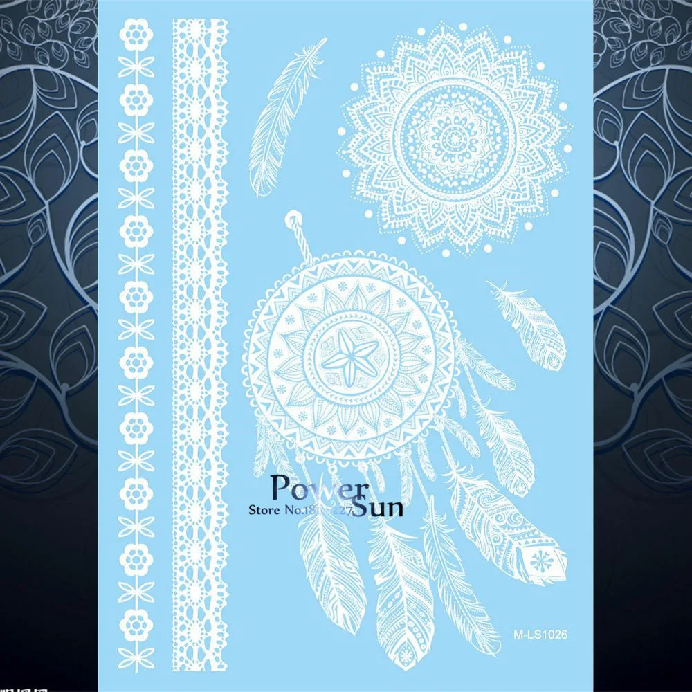Classic White Henna Tattoo Dreamcatcher Feather Lace Sunflower Design Waterproof Body Neck Art Temporary Tattoo Sticker PMLS1026
Classic White Henna Tattoo Dreamcatcher Feather Lace Sunflower Design Waterproof Body Neck Art Temporary Tattoo Sticker PMLS1026