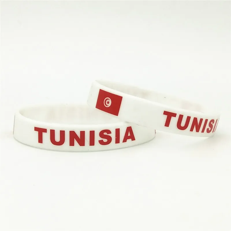 

1PC Tunisi Country Flag Silicone Wristband White Red Football Fans Sports Souvenir Silicone Rubber Bracelets&Bangles Gifts SH249