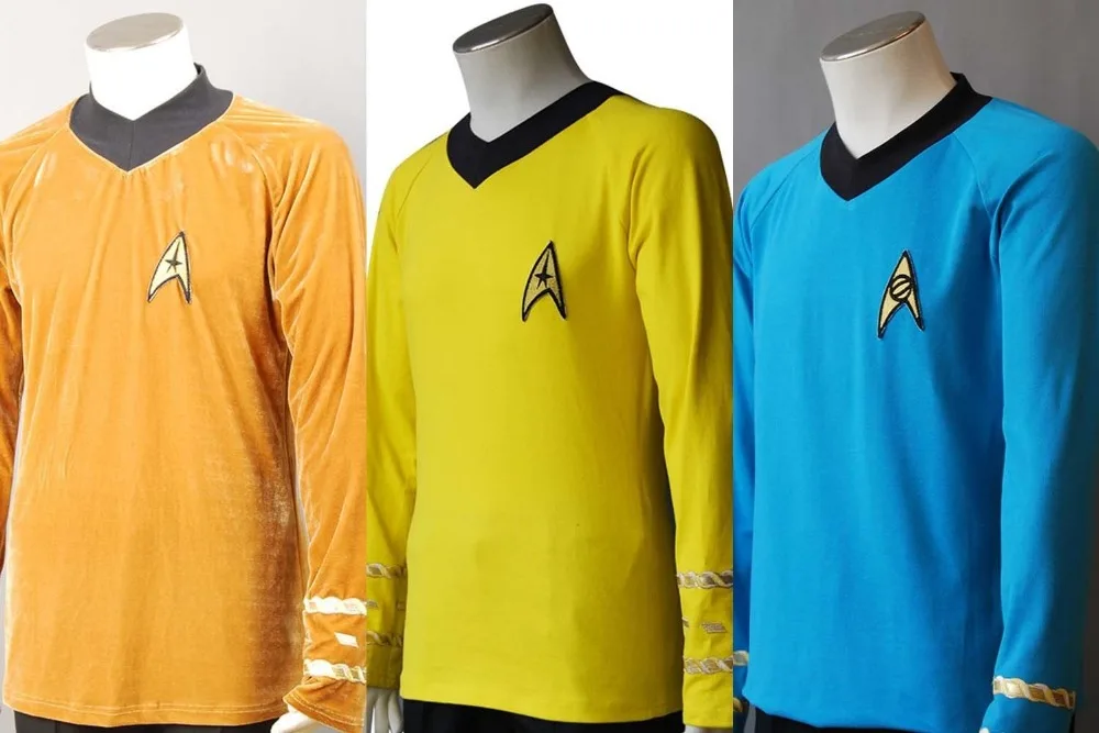 Костюм для косплея Star TOS Captain Kirk Spock Trek голубая Золотая желтая футболка