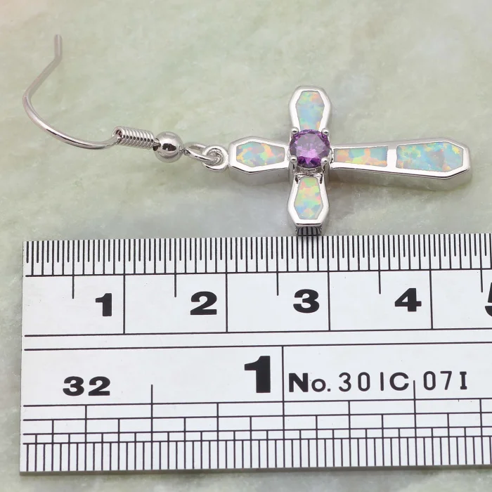 Love Gift Unique Design Cross White Opal pendants Purple Zircon Silver Color Jewelry earrings for woman bijouterie E294
Love Gift Unique Design Cross White Opal pendants Purple Zircon Silver Color Jewelry earrings for woman bijouterie E294