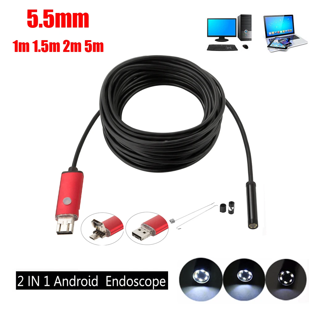 1M Cable 5.5mm Lens Mirco USB Android OTG USB Endoscope Camera IP67 Waterproof Snake Tube Pipe Android USB Borescope 480P
1M Cable 5.5mm Lens Mirco USB Android OTG USB Endoscope Camera IP67 Waterproof Snake Tube Pipe Android USB Borescope 480P