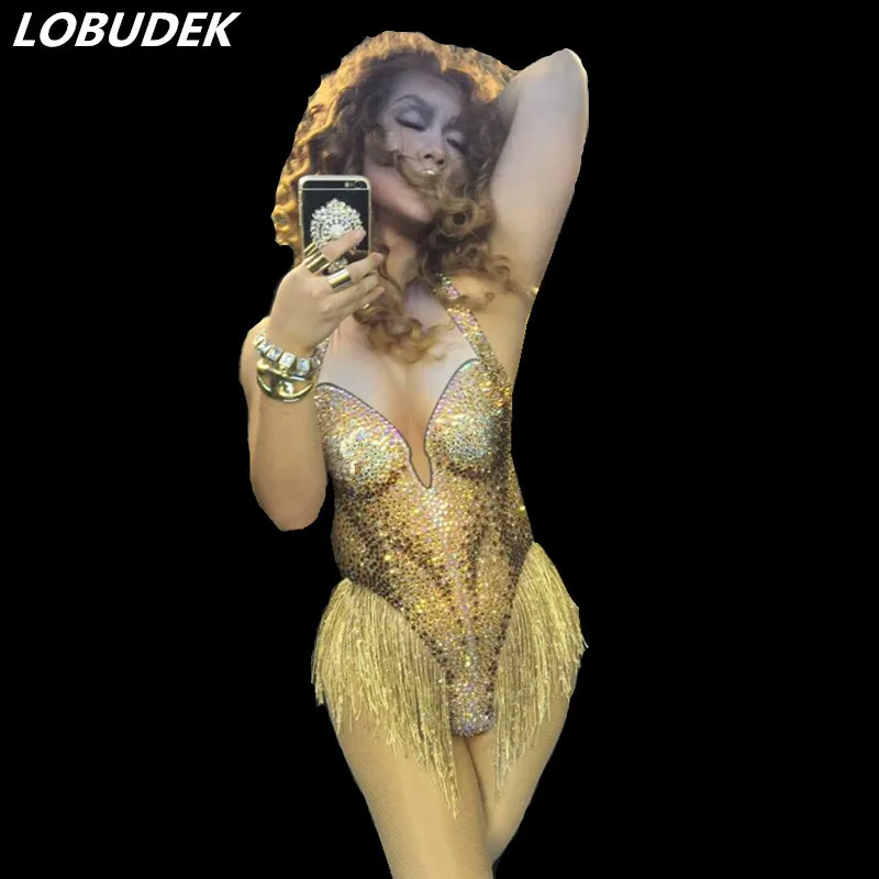 Sparkly Gold Diamond Leotard Bodysuit Zentai Sexy Skinny Elastic jumpsuit Nightclub Personality Dancer Pole Dancing Costumes
Sparkly Gold Diamond Leotard Bodysuit Zentai Sexy Skinny Elastic jumpsuit Nightclub Personality Dancer Pole Dancing Costumes