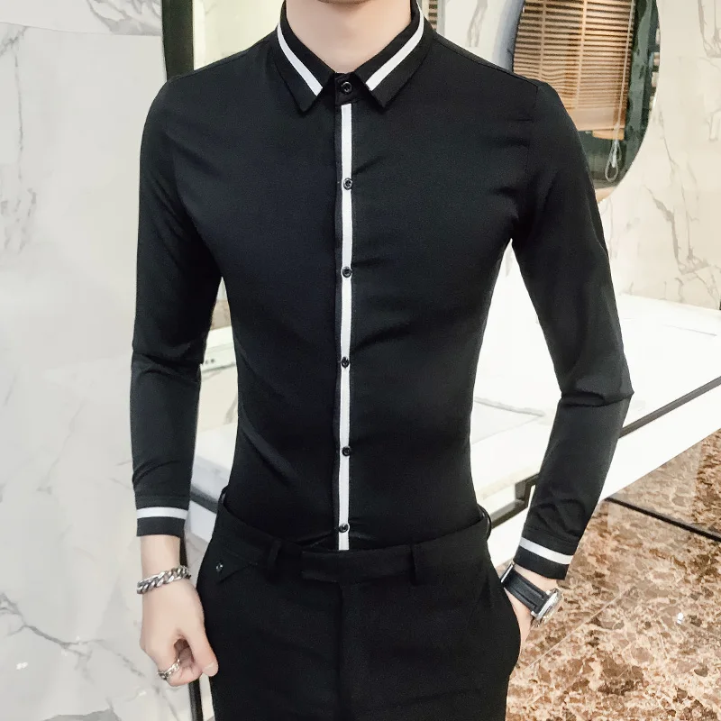 Мужская приталенная рубашка смокинг Camiseta Masculina Повседневная в полоску с длинным