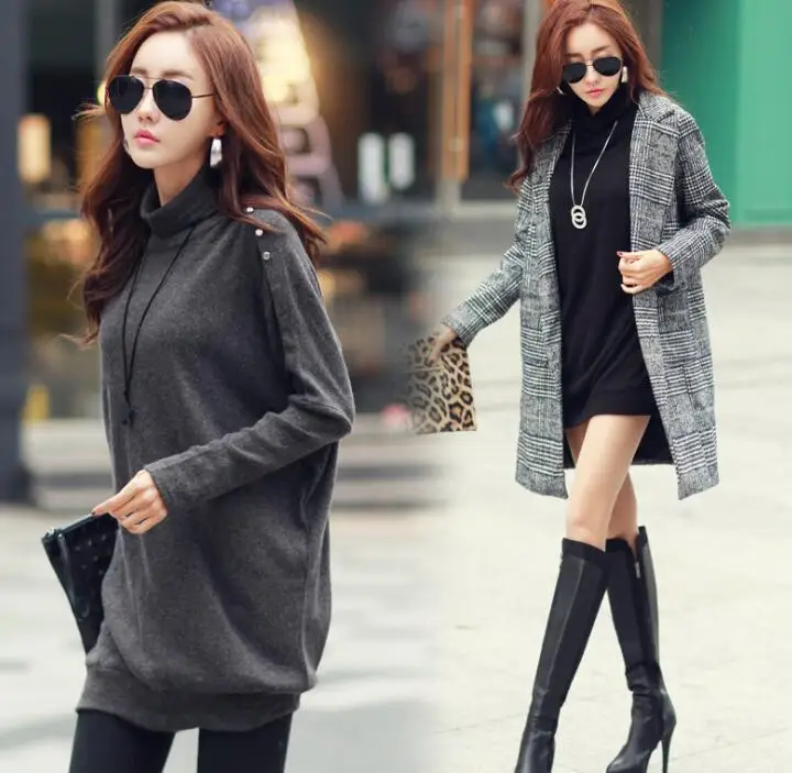 Autumn Winter Women Dress Turtleneck Bat Long Sleeve Loose Casual Fashion Dress New Female A-Line Robe Plus Size
Autumn Winter Women Dress Turtleneck Bat Long Sleeve Loose Casual Fashion Dress New Female A-Line Robe Plus Size