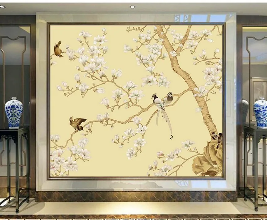 Настенные 3d-картины на заказ обои с изображением цветов магнолии птиц