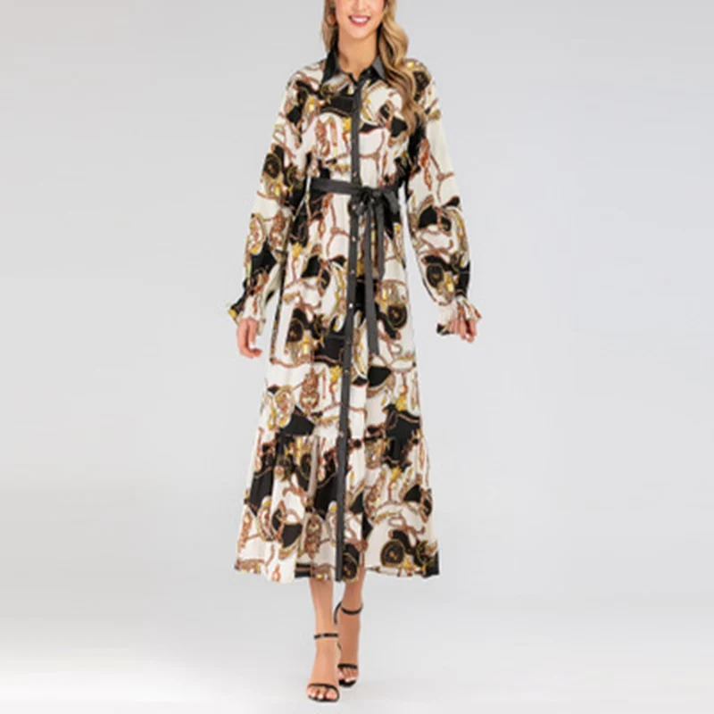 Spring and autumn new plus size dress 4XL-8XL Muslim cardigan lapel fashion printing button belt plus size casual dress
Spring and autumn new plus size dress 4XL-8XL Muslim cardigan lapel fashion printing button belt plus size casual dress