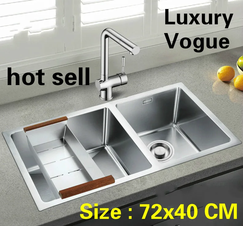 

Free shipping Standard individuality kitchen manual sink double groove durable food grade 304 stainless steel hot sell 72x40 CM