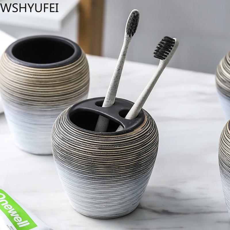 Nordic retro handmade ceramic bathroom wash set suit couple cup bathroom brush tooth cup home craft decoration WSHYUFEI
Nordic retro handmade ceramic bathroom wash set suit couple cup bathroom brush tooth cup home craft decoration WSHYUFEI