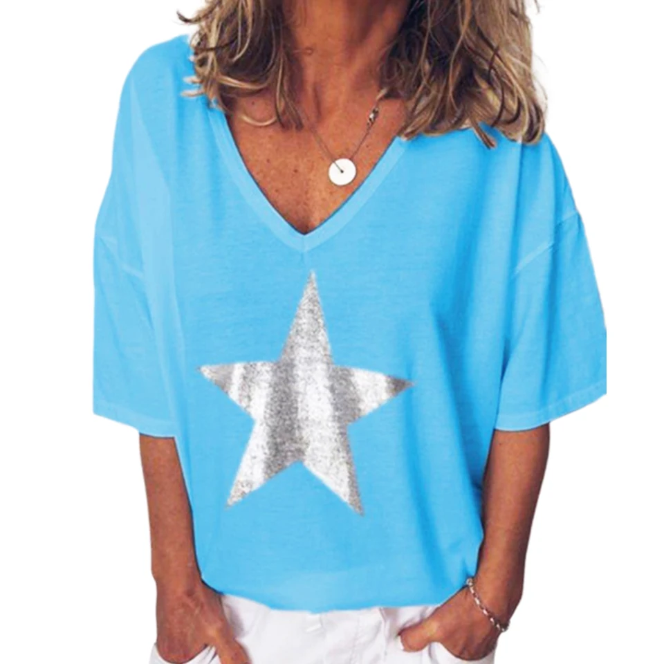 Plus Size 5xl Shirt Silver Star Print Casual Women T-Shirts Cute Vetement Femme 2021 Harajuku Loose Deep V Neck T Shirt Dames
Plus Size 5xl Shirt Silver Star Print Casual Women T-Shirts Cute Vetement Femme 2021 Harajuku Loose Deep V Neck T Shirt Dames