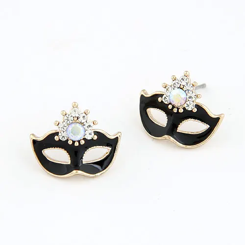 Фото Серьги женские с эмалью и кристаллами черные белые|mask earrings|earrings - купить