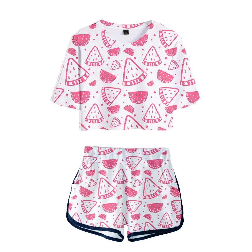 The latest 3D print watermelon Short Exposed Navel T shirt+Shorts Womens Sets Fashion Fruits casual girls two piece Suits XS-2XL
The latest 3D print watermelon Short Exposed Navel T shirt+Shorts Womens Sets Fashion Fruits casual girls two piece Suits XS-2XL