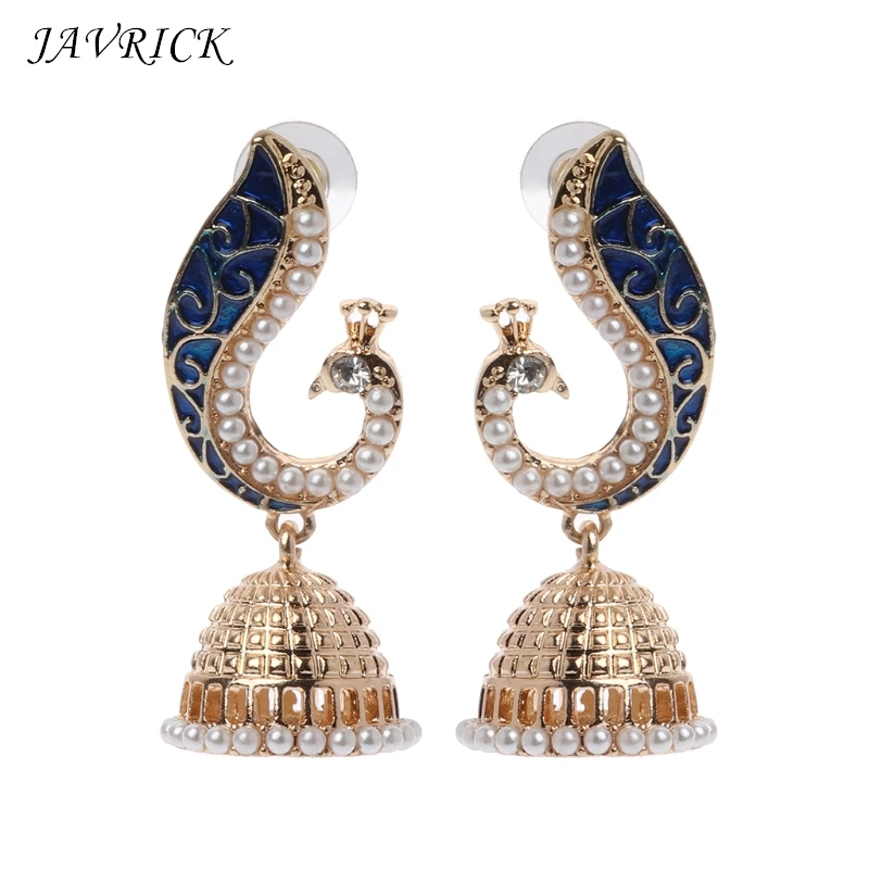Ретро женские серьги Индийский Болливуд кундан Павлин Jhumka Jhumki Висячие цыганские