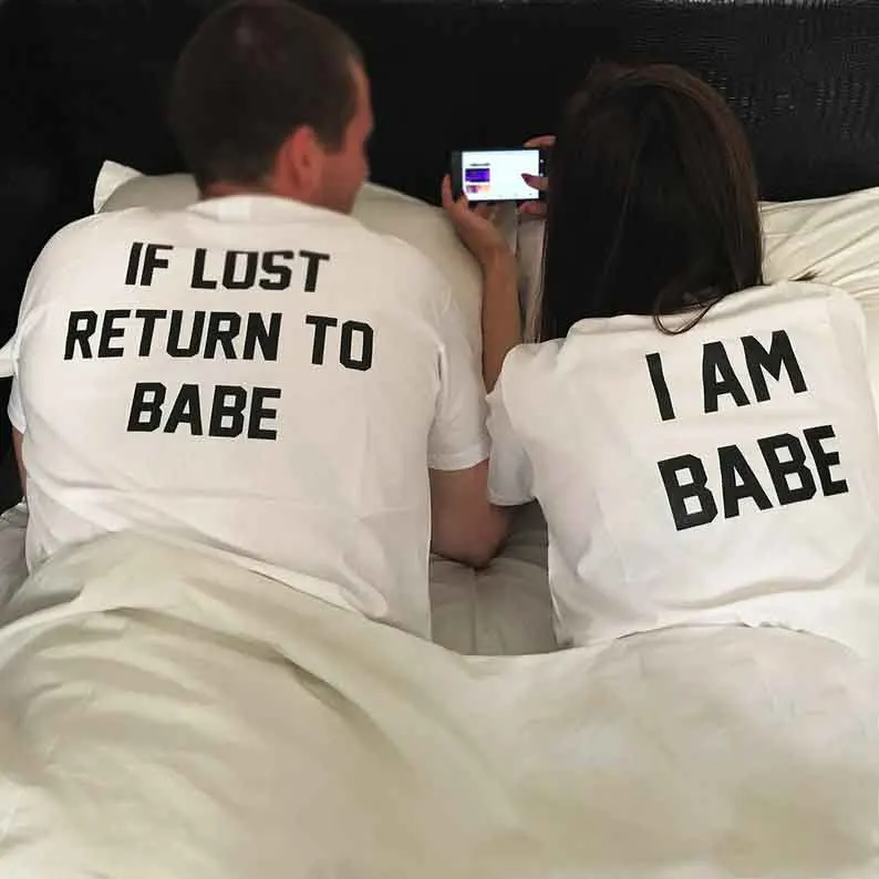 

Skuggnas If Lost Return To Babe I Am Babe Shirts Valentines Gift Couple Shirts Anniversary Gift Weeding T-shirt Matching tshirts