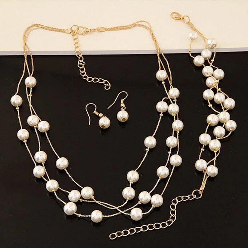 Imitation Pearl Jewelry Sets Multilayer Gold/Silver Plated Necklace Sets for Bridal Wedding Necklace/Bracelet/Earrings Set
Imitation Pearl Jewelry Sets Multilayer Gold/Silver Plated Necklace Sets for Bridal Wedding Necklace/Bracelet/Earrings Set