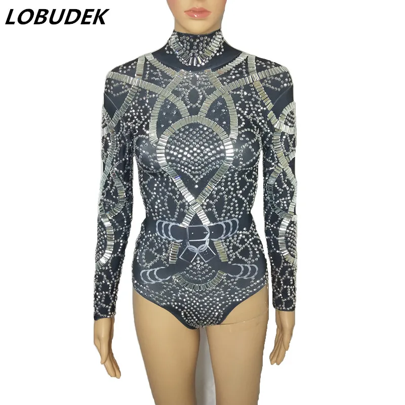Women Nightclub Crystals Costume Silver Black Rhinestones Bodysuit Sexy DJ Singer Elastic Leotard Stage Wear Jazz Dance Clothing
Women Nightclub Crystals Costume Silver Black Rhinestones Bodysuit Sexy DJ Singer Elastic Leotard Stage Wear Jazz Dance Clothing