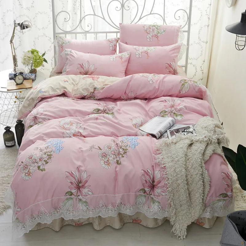 Princess Lace Edge Bedding Set 3 4 Pcs Duvet Cover Pillowcase Bed Skirt Twin Full Queen Flower Lavender Pattern Bed Linen
Princess Lace Edge Bedding Set 3 4 Pcs Duvet Cover Pillowcase Bed Skirt Twin Full Queen Flower Lavender Pattern Bed Linen