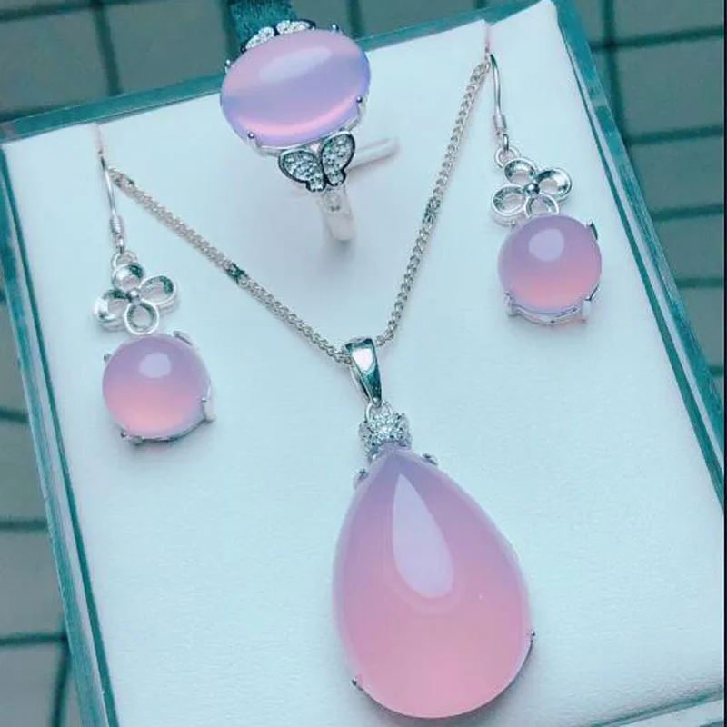 Trendy 925 Sterling Silver Jewelry Set Women Water Shape Natural Chalcedony Charm Pendants Necklaces Earrings LOVE Annivers
Trendy 925 Sterling Silver Jewelry Set Women Water Shape Natural Chalcedony Charm Pendants Necklaces Earrings LOVE Annivers