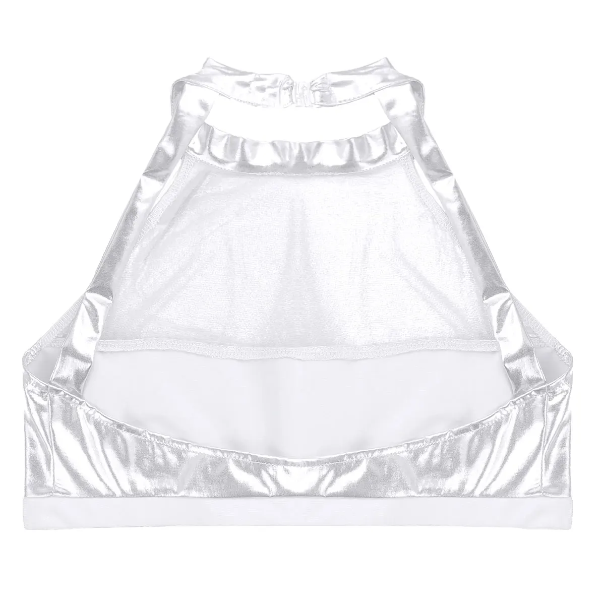 Fashion Women Shiny Metallic Halter Sleeveless Mesh Splice Nightclub Party Festival Rave Crop Tops Fitness Pole Dance Costume
Fashion Women Shiny Metallic Halter Sleeveless Mesh Splice Nightclub Party Festival Rave Crop Tops Fitness Pole Dance Costume