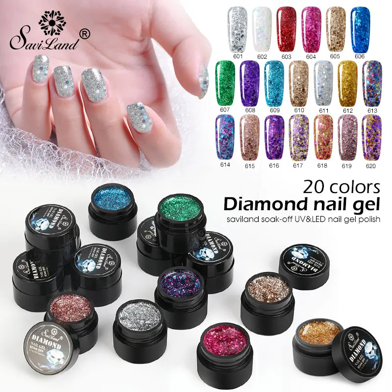 Saviland лак для ногтей гель с блестками 20 цветов блестящий супер бриллиантовый