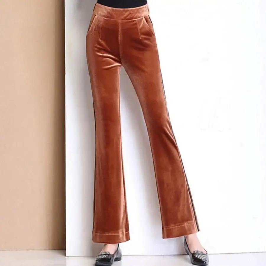 2018 autumn winter new high waist elastic waist gold velvet flare pants trousers women's casual slim elegant ladies pants L1049
2018 autumn winter new high waist elastic waist gold velvet flare pants trousers women's casual slim elegant ladies pants L1049