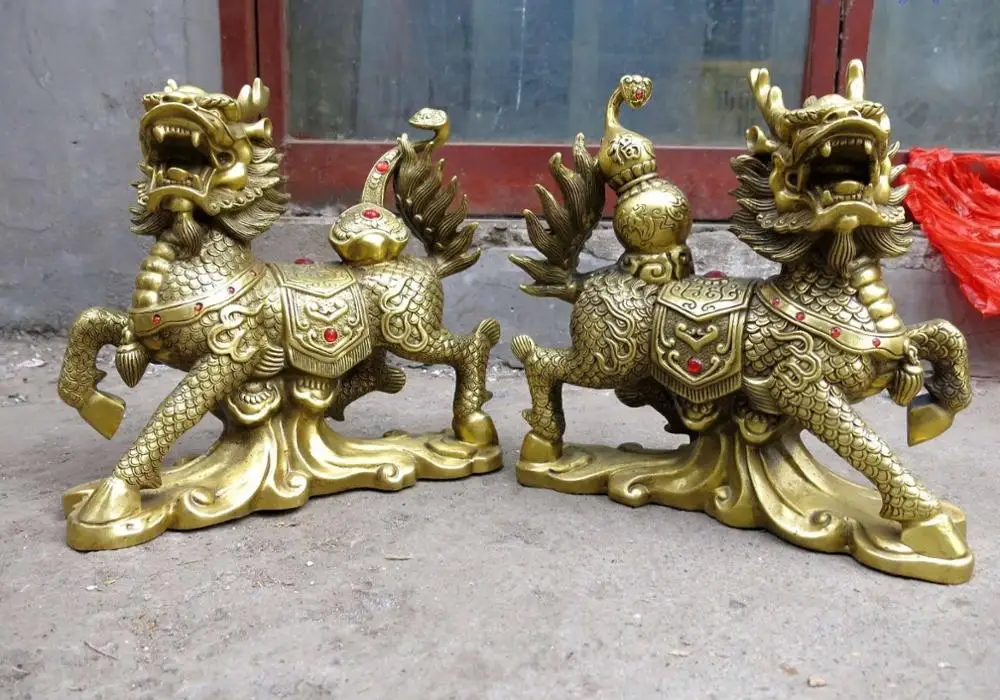 12 "Китайская латунная бутылка на удачу Тыква для собак Лев Кайлин пара скульптурные статуи
12 "Китайская латунная бутылка на удачу Тыква для собак Лев Кайлин пара скульптурные статуи