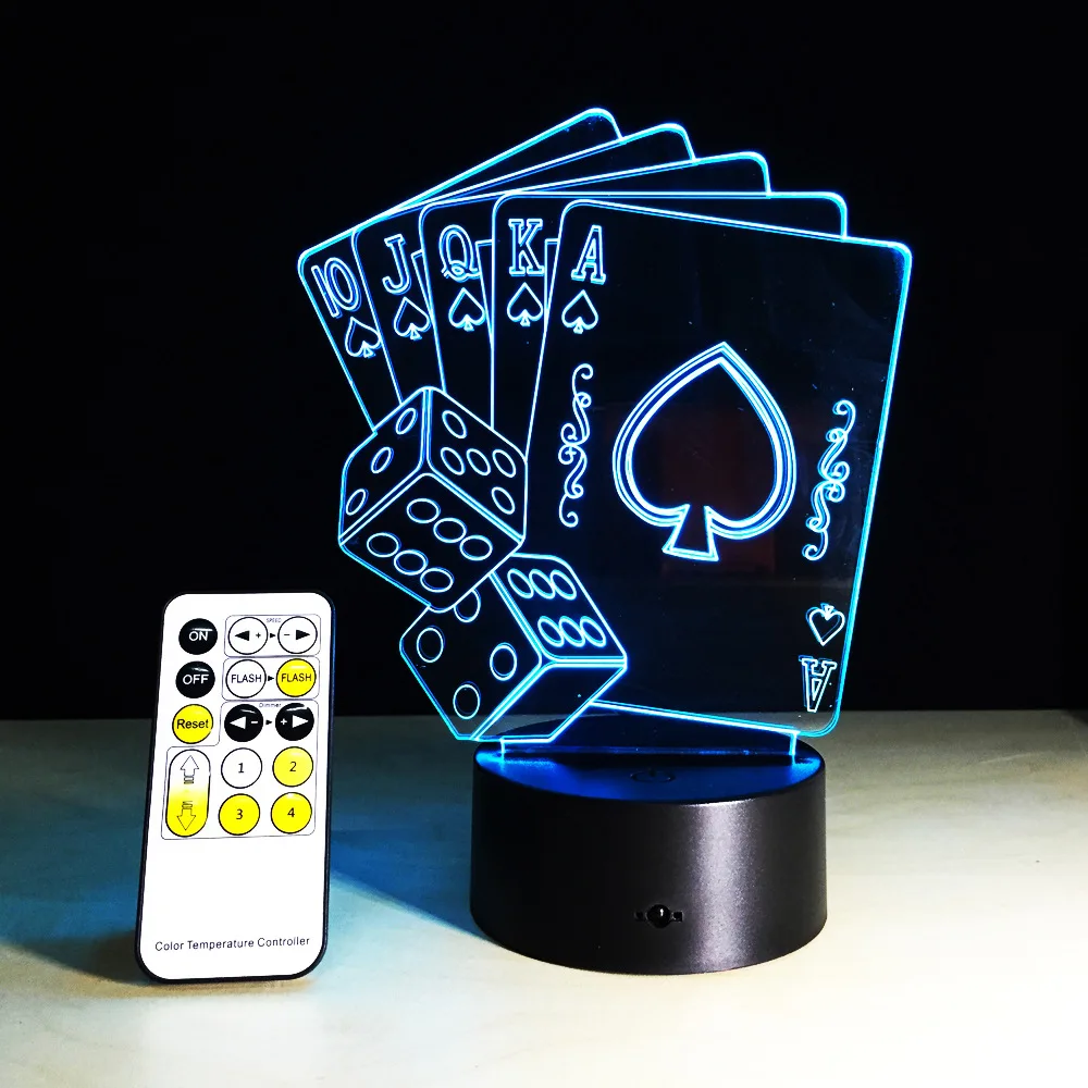 Poker Modeling LED 3D Vision Night Light 7 Colors Changing Remote Touch Switch USB Table Desk Lamp for Kids Xmas Gifts
Poker Modeling LED 3D Vision Night Light 7 Colors Changing Remote Touch Switch USB Table Desk Lamp for Kids Xmas Gifts